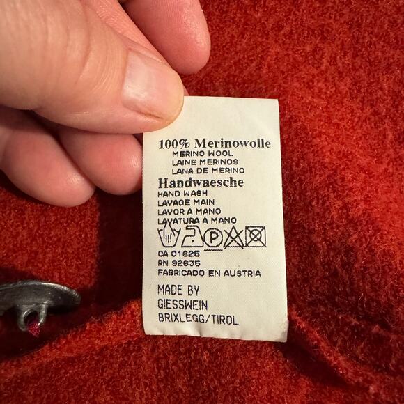 Giesswein Austria Red Merino Boiled Wool Womens Jacket Size USA 8 Tyrolean Coat - Picture 9 of 12